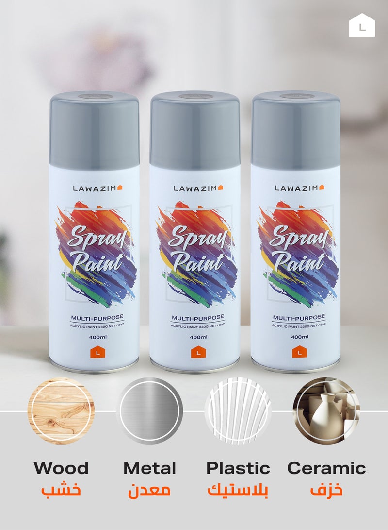 LAWAZIM Pack Of 3 Spray Paint Set - 304 Dark Grey - Multi-Surface 400ml Paint with Quick-Drying Cans - Ideal for Wood, Plastic, Metal, Interior & Exterior Uses, DIY, Automotive, and Arts & Crafts - Image 4